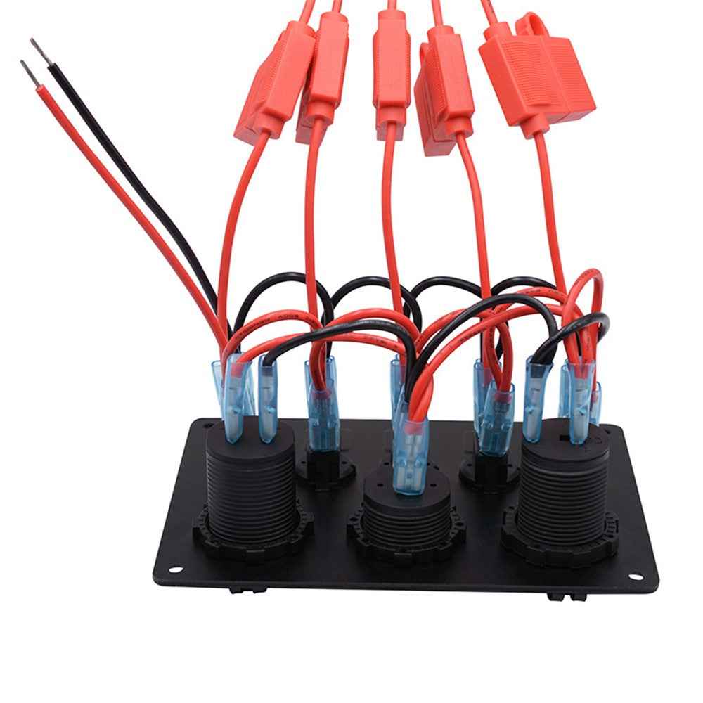 WUPP Car Yacht Combination Switch Round 5-Position Dual USB Car Charger Voltmeter Control Panel Switch - Blue