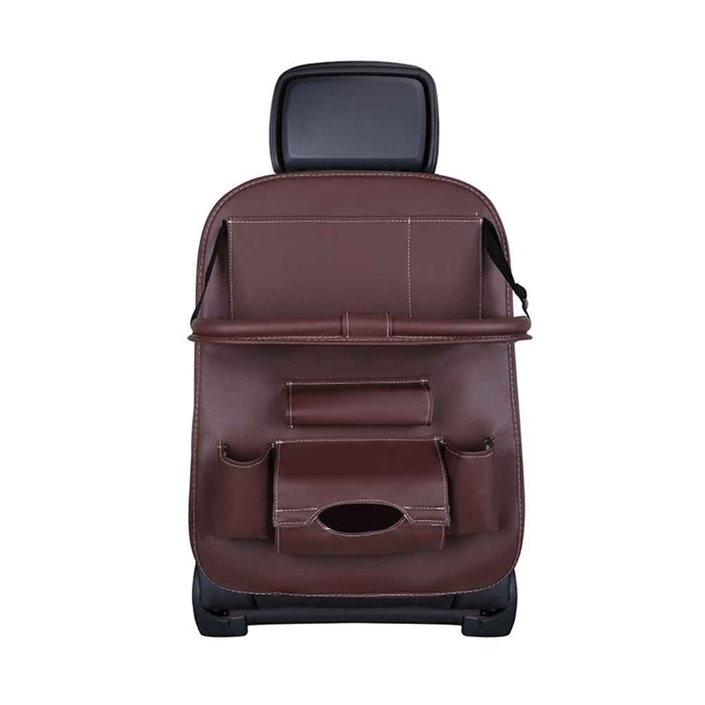 Car Back Seat Organizer Storage Bag with Foldable Table Tray Tablet Holder Tissue Box - Wine Red