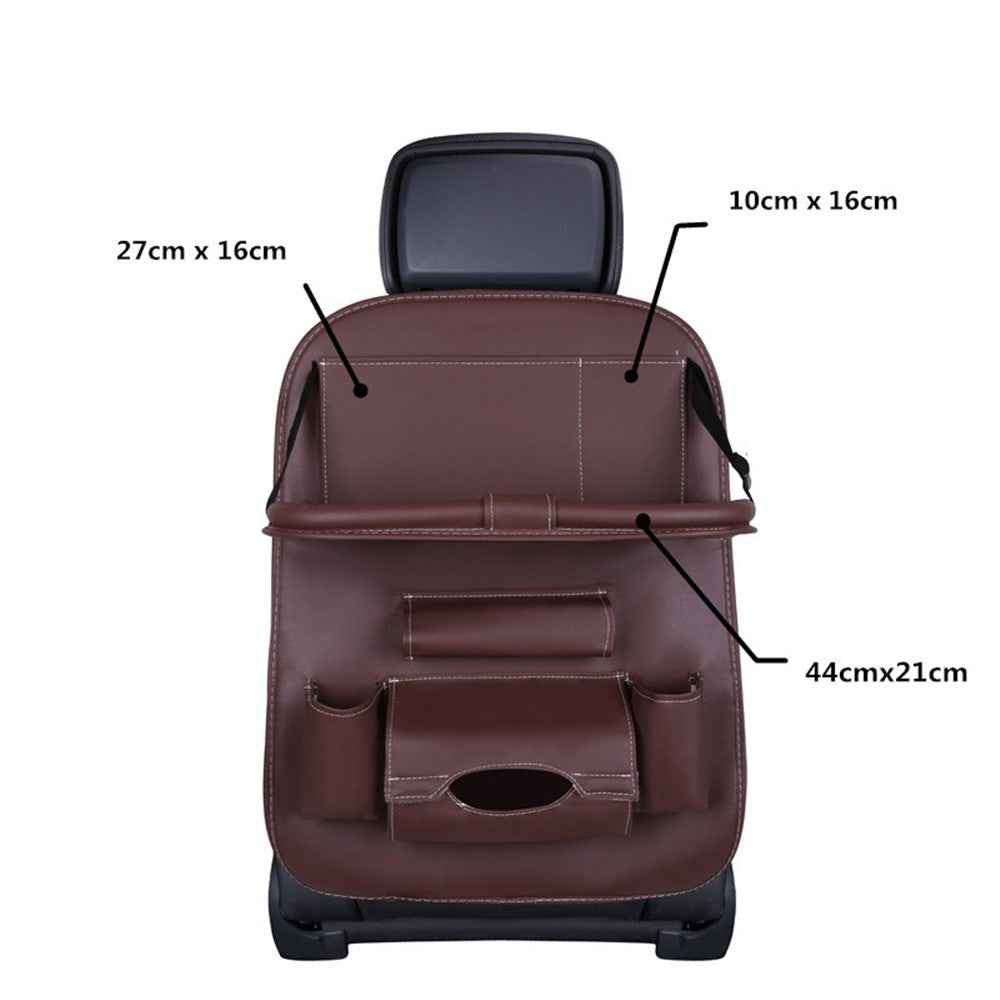 Car Back Seat Organizer Storage Bag with Foldable Table Tray Tablet Holder Tissue Box - Wine Red