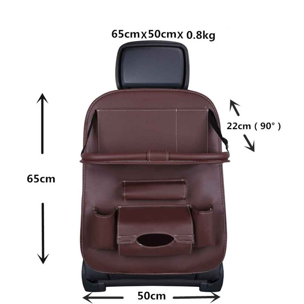Car Back Seat Organizer Storage Bag with Foldable Table Tray Tablet Holder Tissue Box - Wine Red