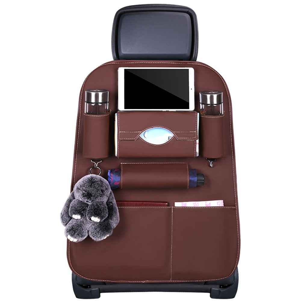 Car Back Seat Organizer Storage Bag with Tissue Box Tablet/Umbrella/Water Bottle Holder - Coffee