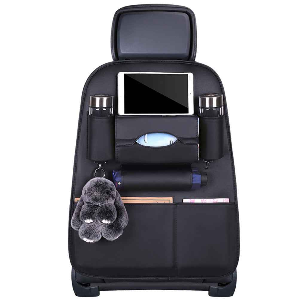 Car Back Seat Organizer Storage Bag with Tissue Box Tablet/Umbrella/Water Bottle Holder - Black