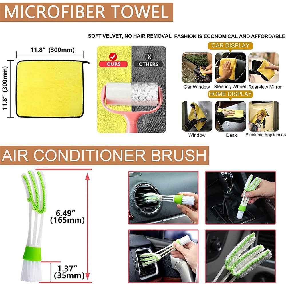 13pcs Car Detailing Cleaning Brushes Car Cleaning Tools Microfiber Towel Automobile Air Vents Wheel Wash Kit