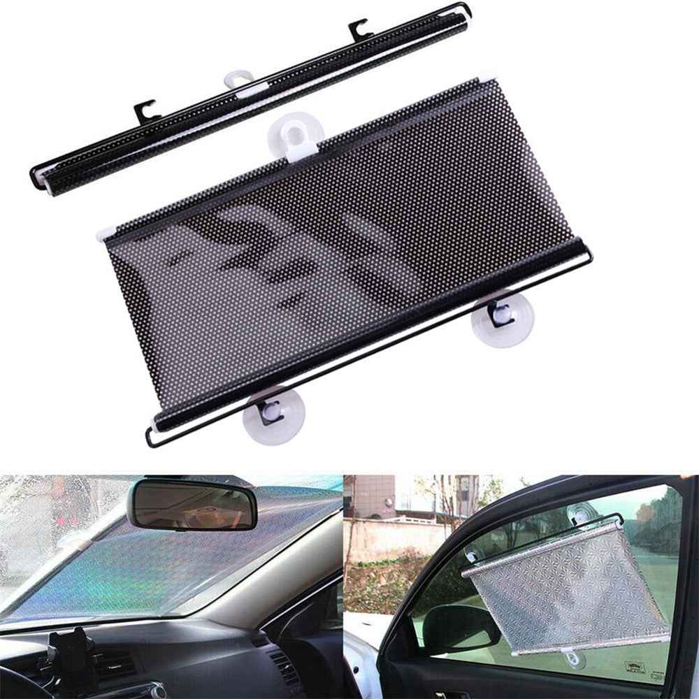 40*125cm Car Automatic Heat Insulation Retractable Windshield Window Sunshade Cover Shield Curtain - Black