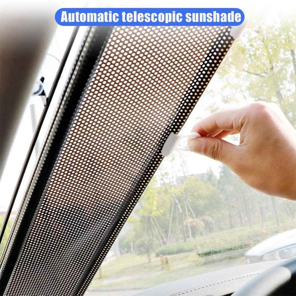 40*60cm Suction Cup Mount Automatic Retractable Sunshade Curtain Anti-UV Protection Truck Windshield Screen - Silver
