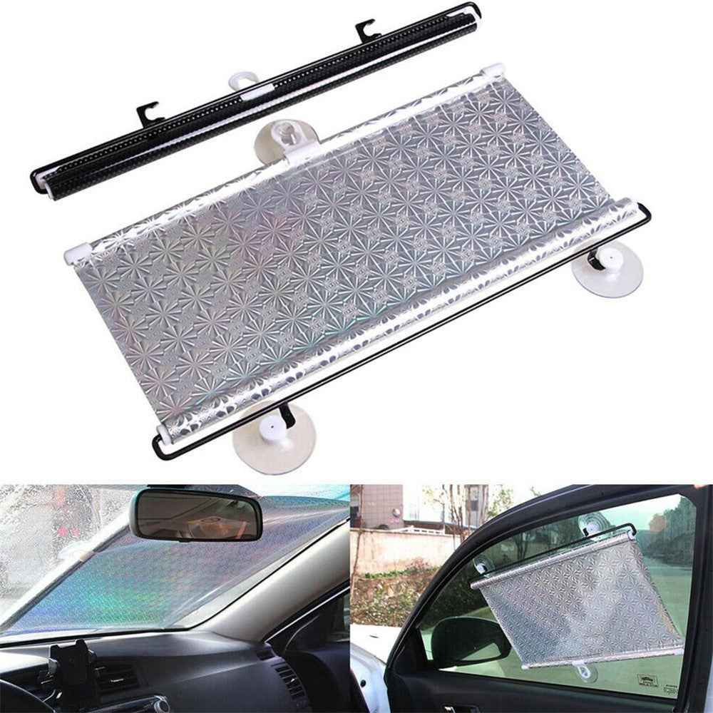 50*125cm Retractable Car Front Window Sunshade PVC Auto Window Anti-UV Protection Sun Visor - Silver