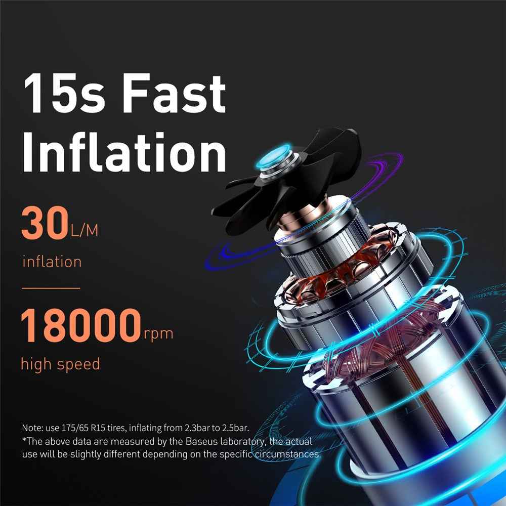 BASEUS Super Mini Inflator Pump Tire Pressure Gauge Digital Display Air Pump - Black