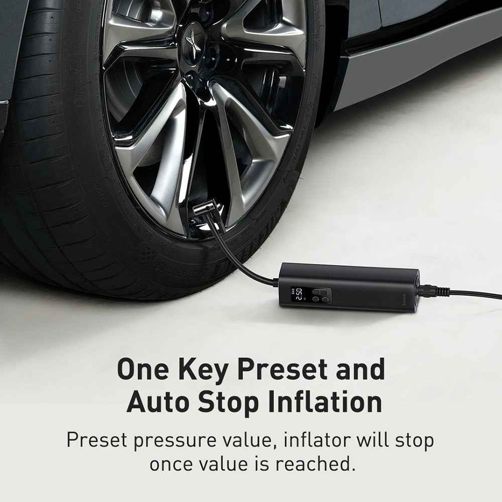 BASEUS Super Mini Inflator Pump Tire Pressure Gauge Digital Display Air Pump - Black