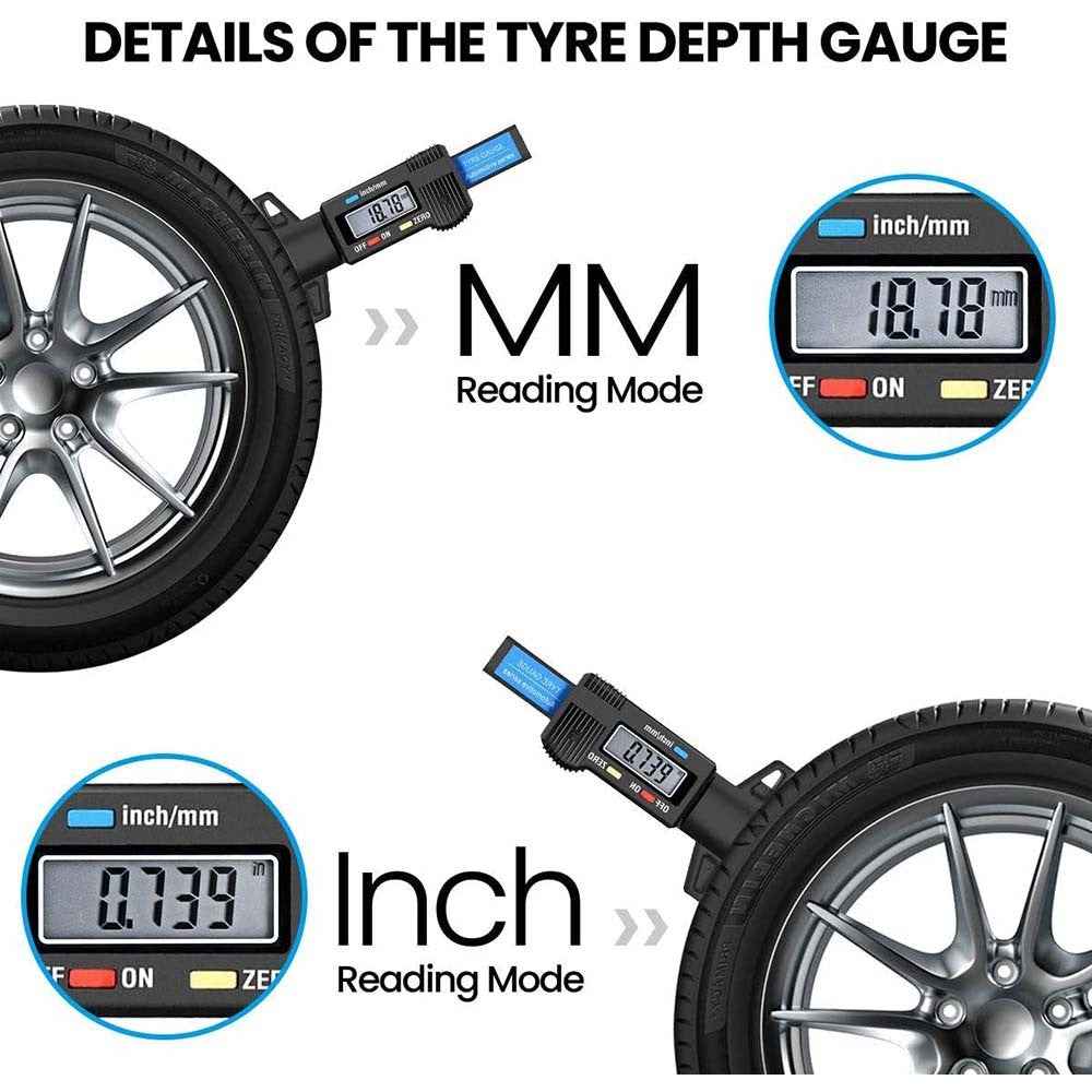 0-25.4mm LCD Display Digital Depth Measurer Gauge Car Tyre Tread Tire Wear Detection Caliper Tool