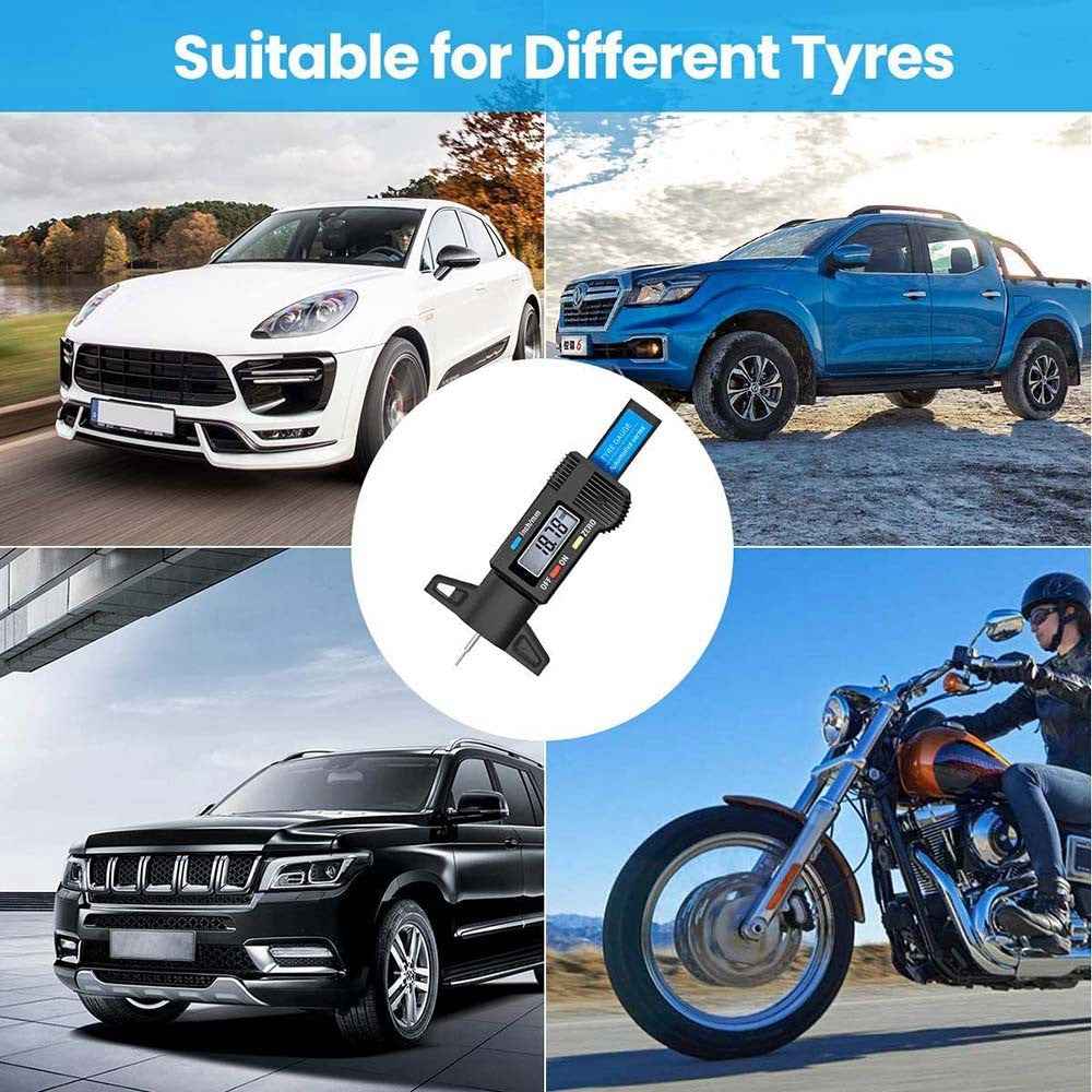 0-25.4mm LCD Display Digital Depth Measurer Gauge Car Tyre Tread Tire Wear Detection Caliper Tool