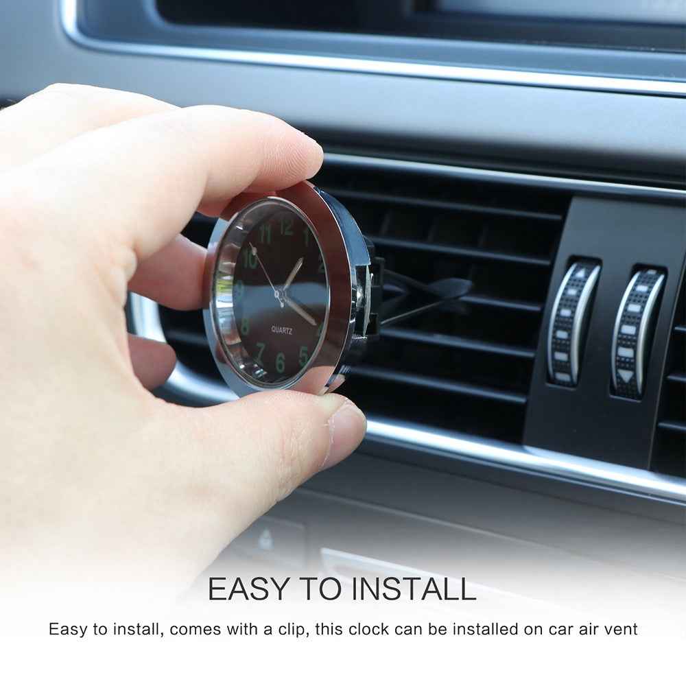 Luminous Mini Car Air Vent Clip-on Round Quartz Clock Car Interior Decoration - Black