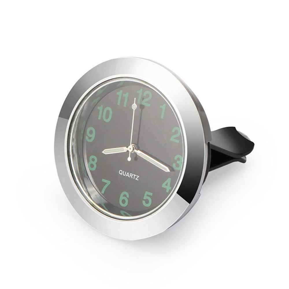 Luminous Mini Car Air Vent Clip-on Round Quartz Clock Car Interior Decoration - Silver