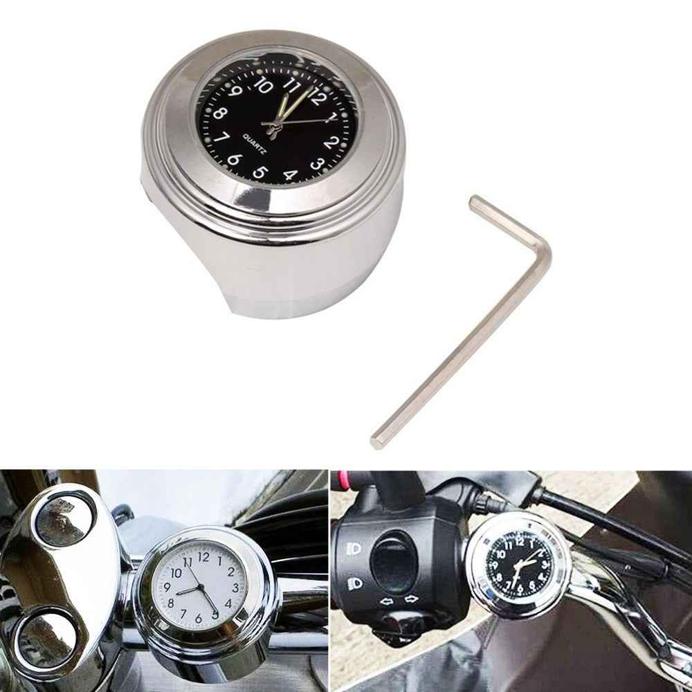 Universal Motorcycle Handlebar Quartz Clock Waterproof Shockproof Aluminum Alloy Motorbike Handlebar Watch - Electroplating/Black Dial
