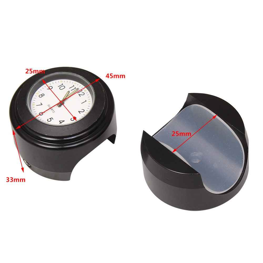 Universal Motorcycle Handlebar Quartz Clock Waterproof Shockproof Aluminum Alloy Motorbike Handlebar Watch - Electroplating/Black Dial