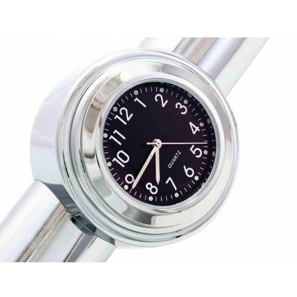 Universal Motorcycle Handlebar Quartz Clock Waterproof Shockproof Aluminum Alloy Motorbike Handlebar Watch - Electroplating/Black Dial