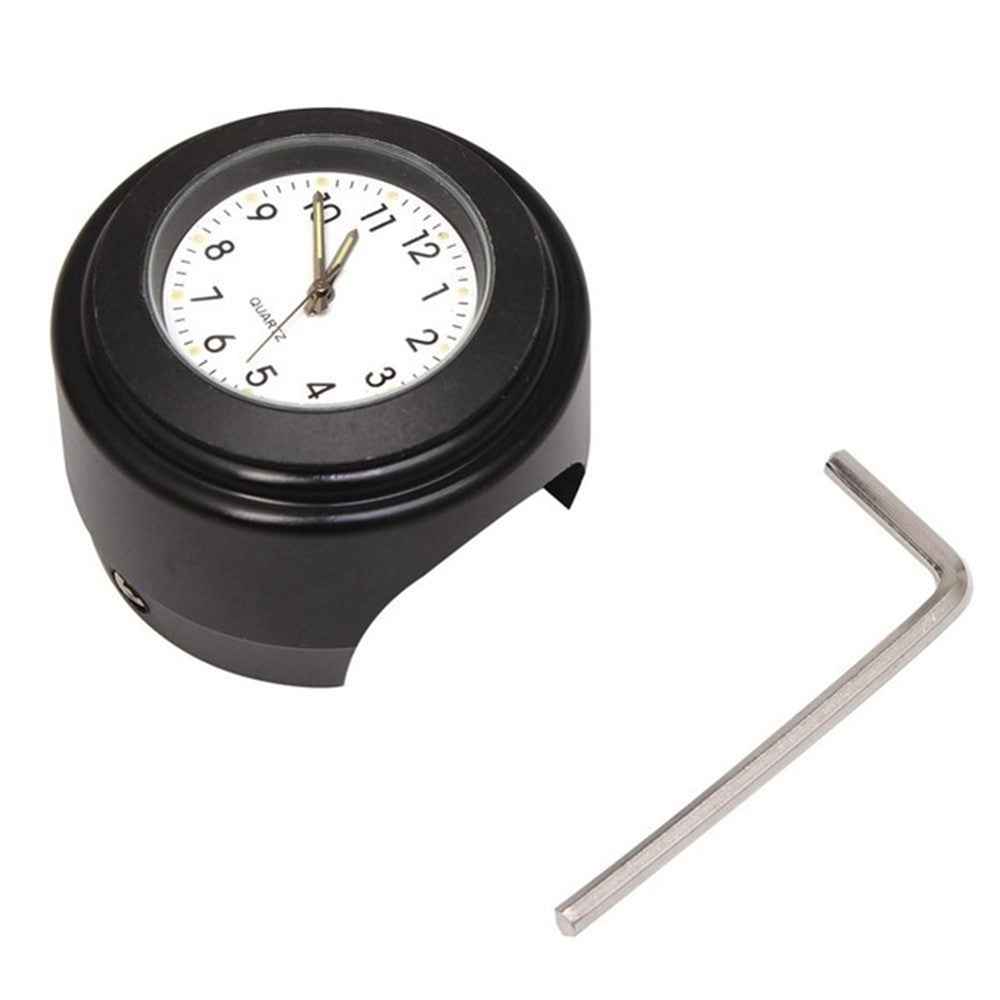 Universal Motorcycle Handlebar Quartz Clock Waterproof Shockproof Aluminum Alloy Motorbike Handlebar Watch - Black/White Dial