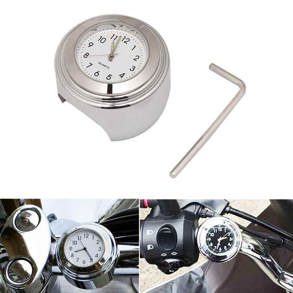 Universal Motorcycle Handlebar Quartz Clock Waterproof Shockproof Aluminum Alloy Motorbike Handlebar Watch - Electroplating/White Dial