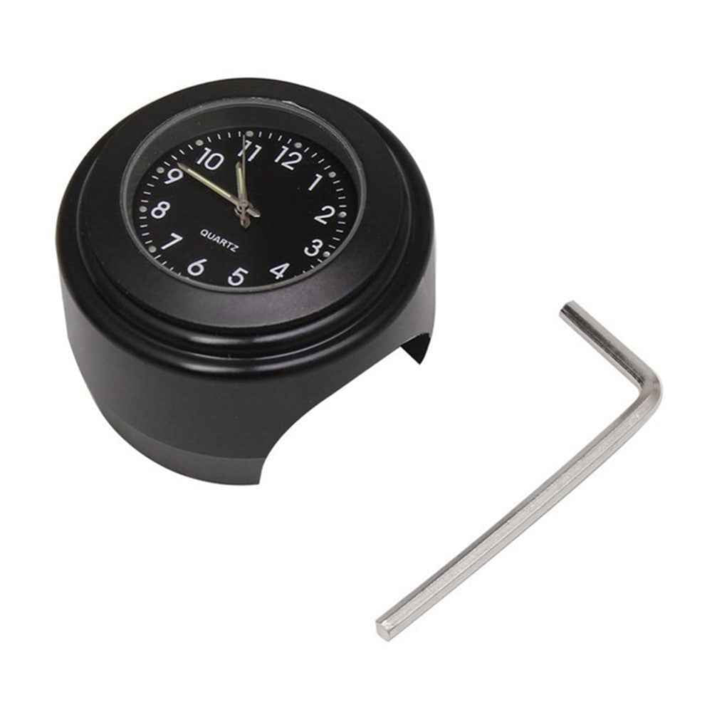Universal Motorcycle Handlebar Quartz Clock Waterproof Shockproof Aluminum Alloy Motorbike Handlebar Watch - Black/Black Dial