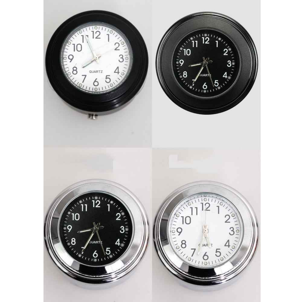 Universal Motorcycle Handlebar Quartz Clock Waterproof Shockproof Aluminum Alloy Motorbike Handlebar Watch - Black/Black Dial