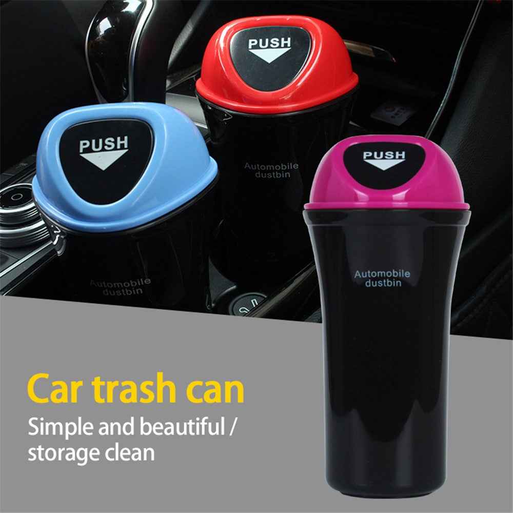 Mini Car Trash Can Push Lid Design Garbage Holder Vehicle Door Cup Holder Seat Back Plastic Trash Bin Dustbin - Red