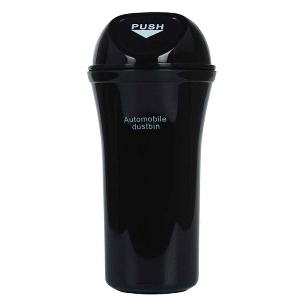 Mini Car Trash Can Push Lid Design Garbage Holder Vehicle Door Cup Holder Seat Back Plastic Trash Bin Dustbin - Black
