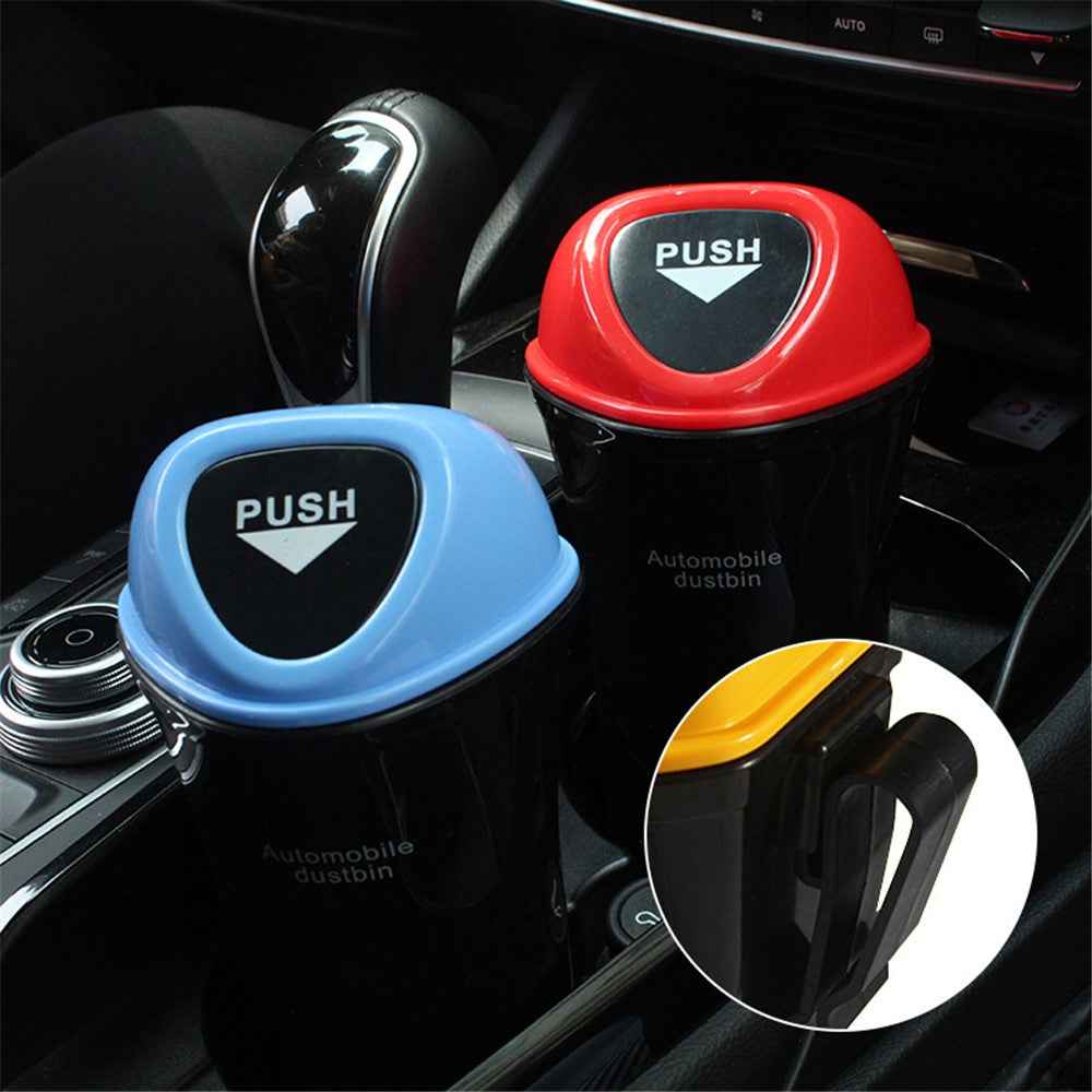 Mini Car Trash Can Push Lid Design Garbage Holder Vehicle Door Cup Holder Seat Back Plastic Trash Bin Dustbin - Rose