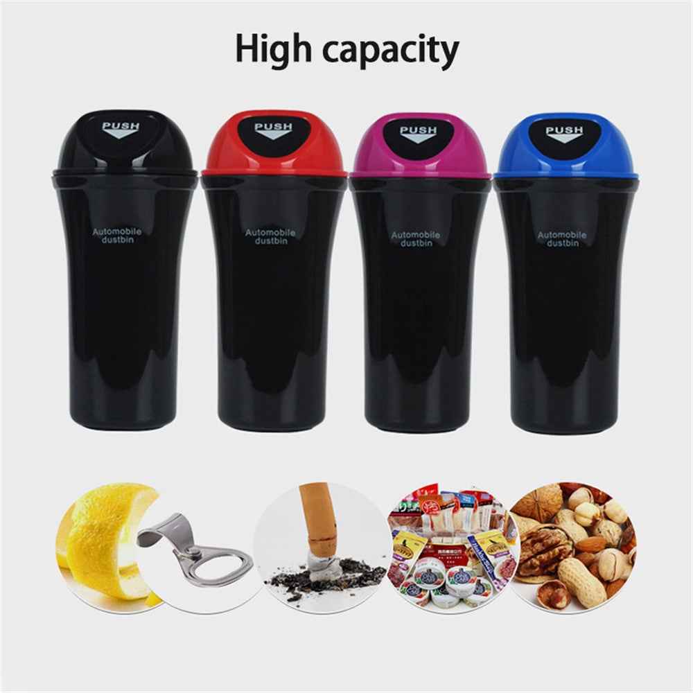 Mini Car Trash Can Push Lid Design Garbage Holder Vehicle Door Cup Holder Seat Back Plastic Trash Bin Dustbin - Rose