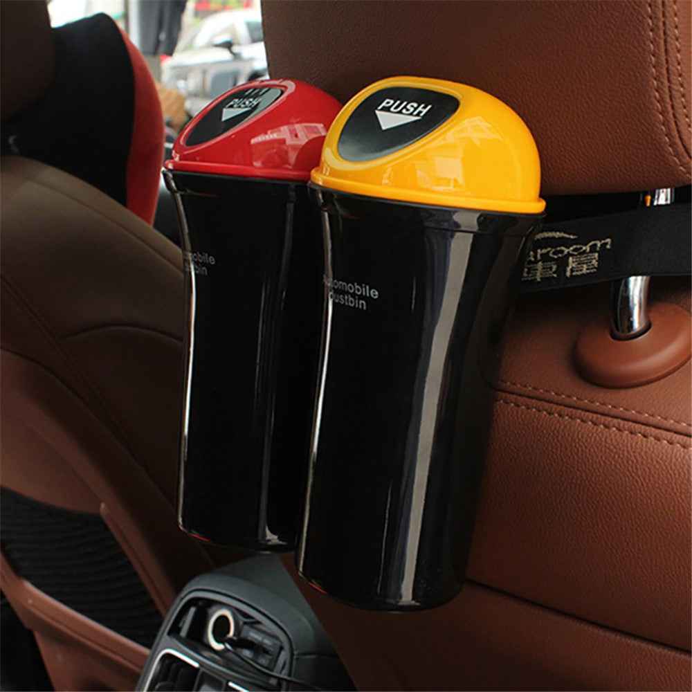 Mini Car Trash Can Push Lid Design Garbage Holder Vehicle Door Cup Holder Seat Back Plastic Trash Bin Dustbin - Rose