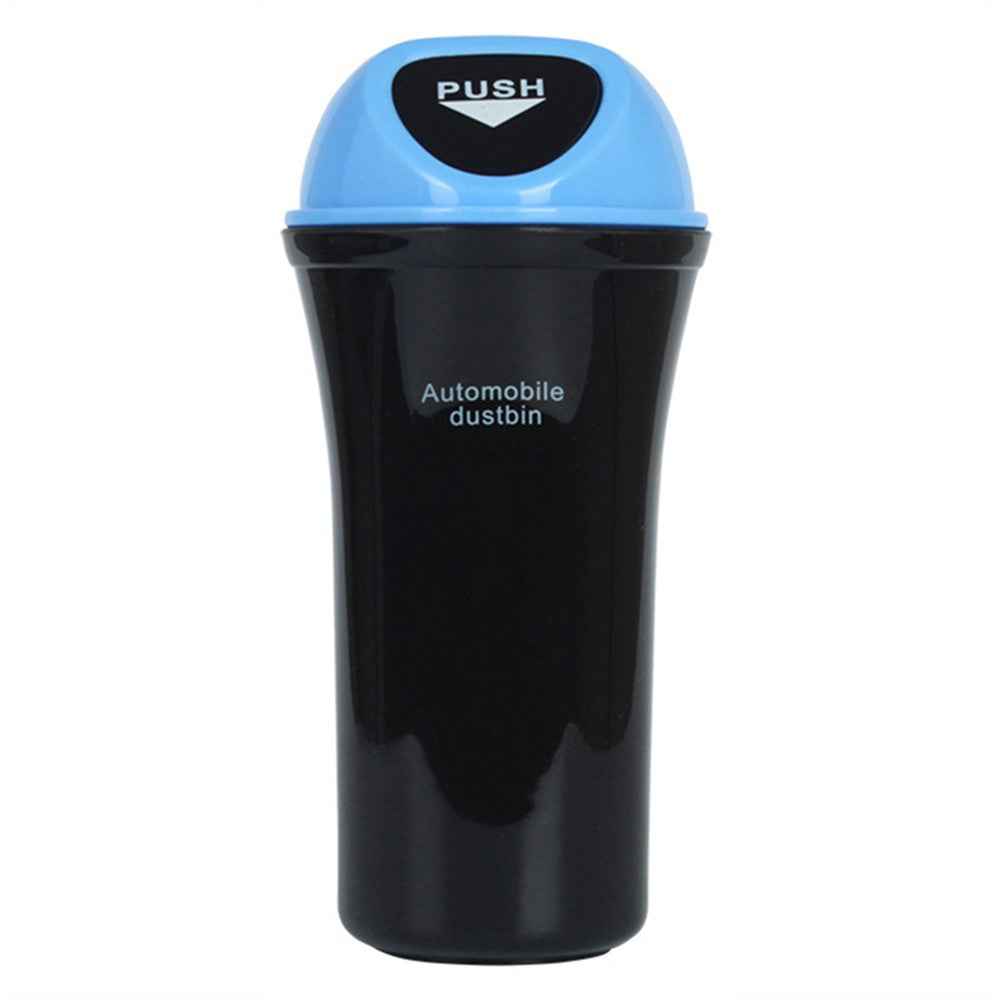 Mini Car Trash Can Push Lid Design Garbage Holder Vehicle Door Cup Holder Seat Back Plastic Trash Bin Dustbin - Sky Blue