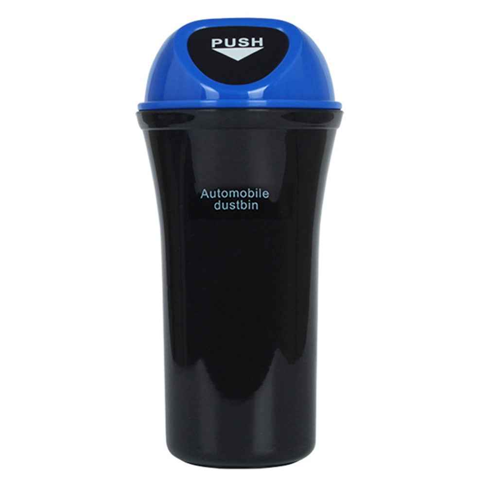 Mini Car Trash Can Push Lid Design Garbage Holder Vehicle Door Cup Holder Seat Back Plastic Trash Bin Dustbin - Sapphire