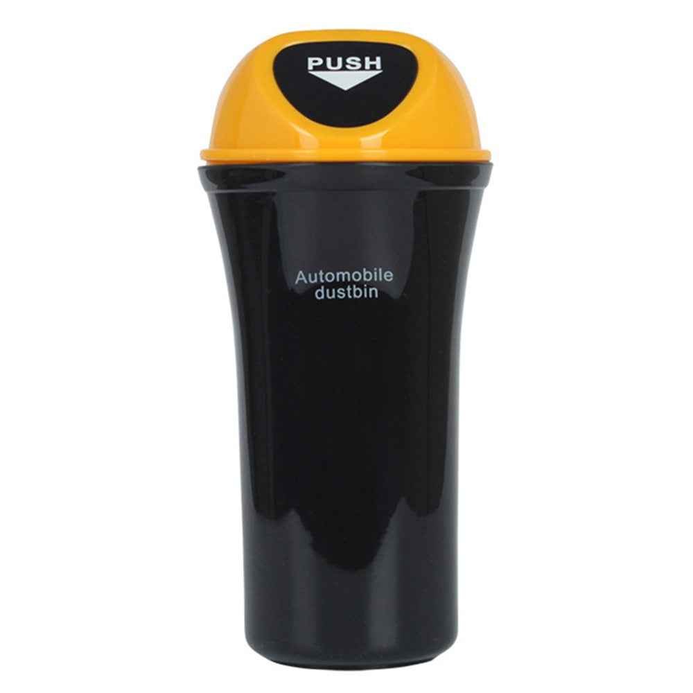 Mini Car Trash Can Push Lid Design Garbage Holder Vehicle Door Cup Holder Seat Back Plastic Trash Bin Dustbin - Yellow