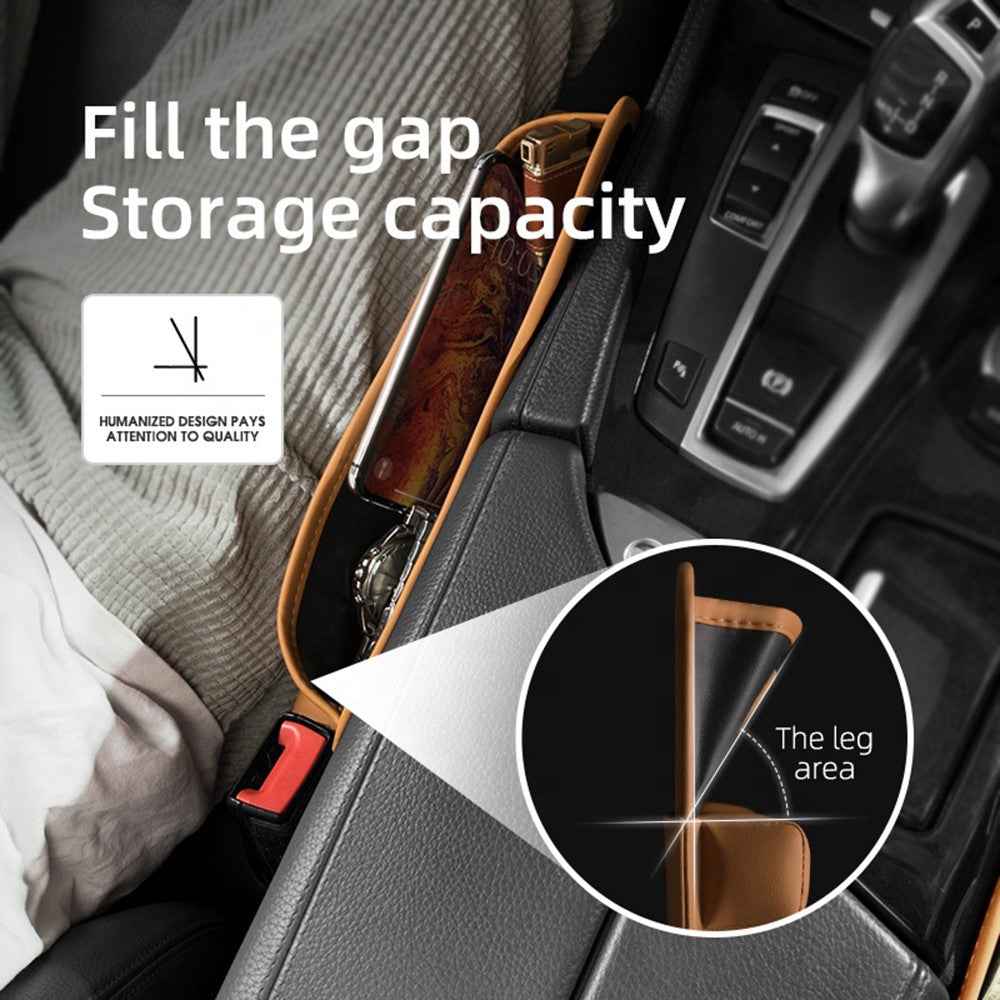 QUEES Car Seat Side Gap Storage Bag Organizer PU Leather Slit Pocket Filler - Green