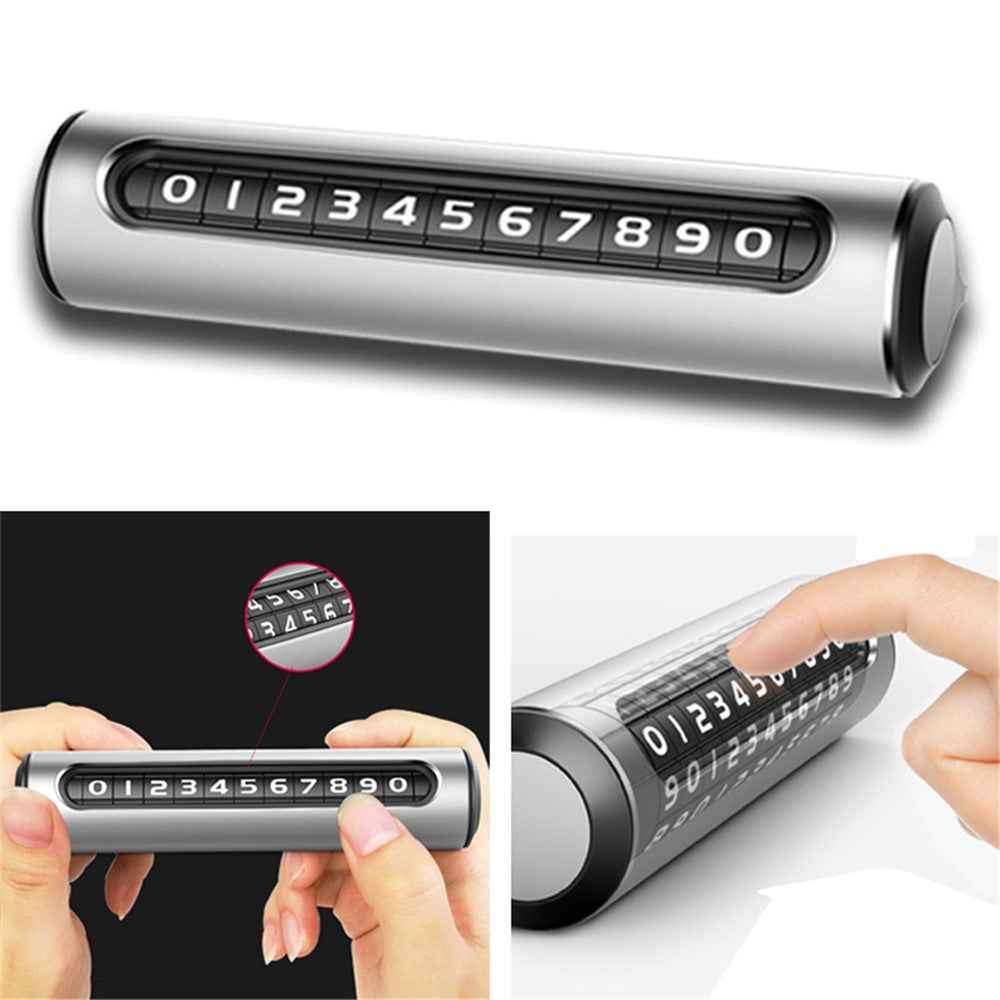 Aluminum Alloy Hidden Car Stop Sign Phone Number Plate Temporary Parking Card - Silver