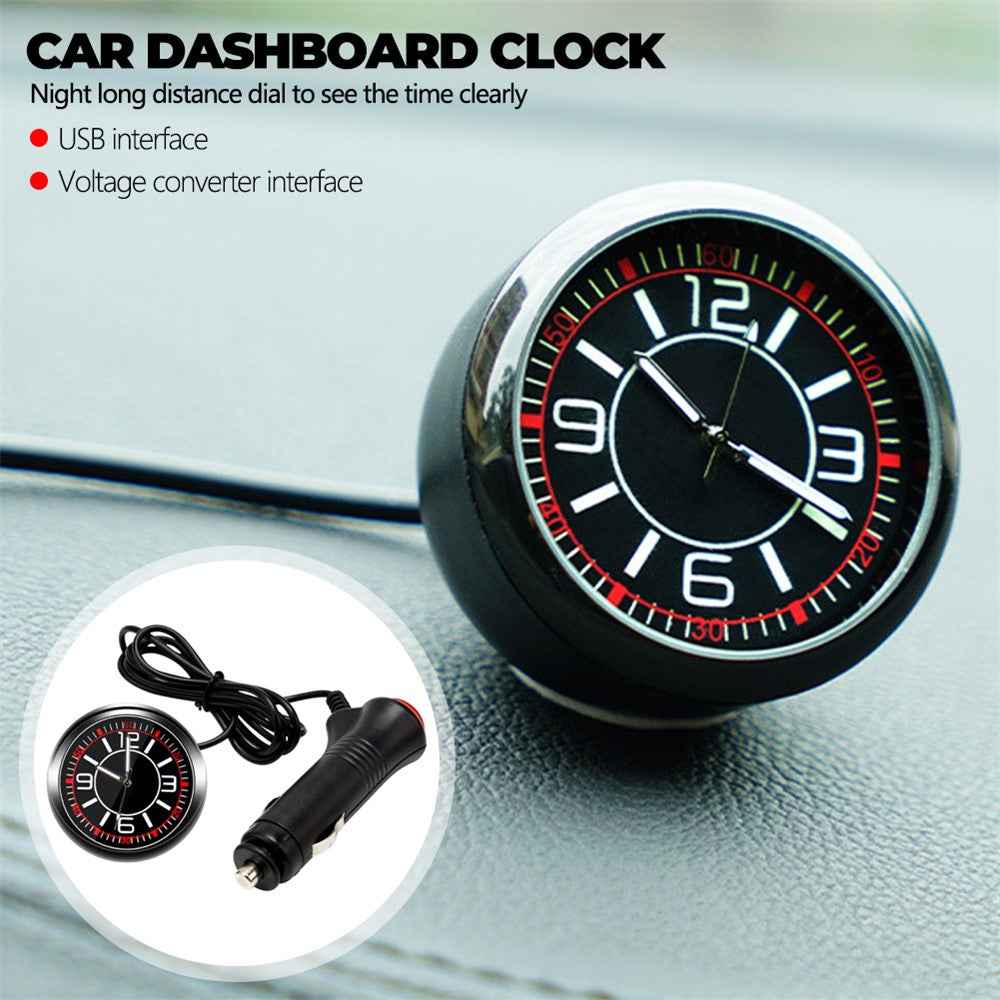 Luminous Mini Car Dashboard Round Quartz Clock Vehicle Interior Decoration - Cigarette Lighter Plug