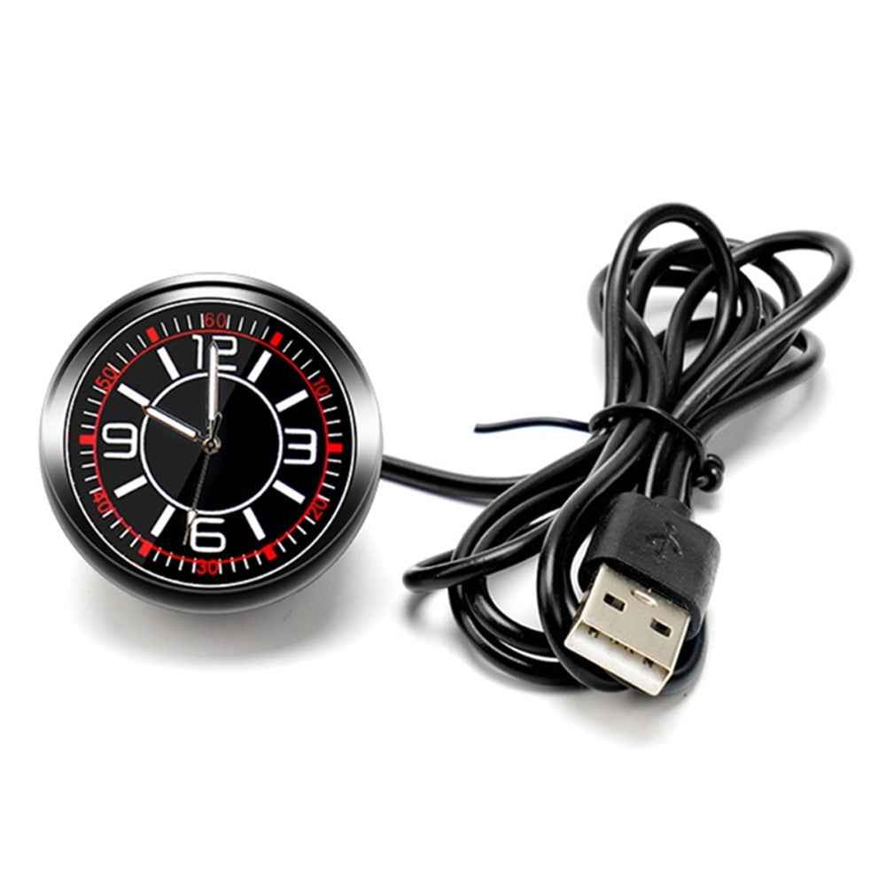 Luminous Mini Car Dashboard Round Quartz Clock Vehicle Interior Decoration - USB Plug