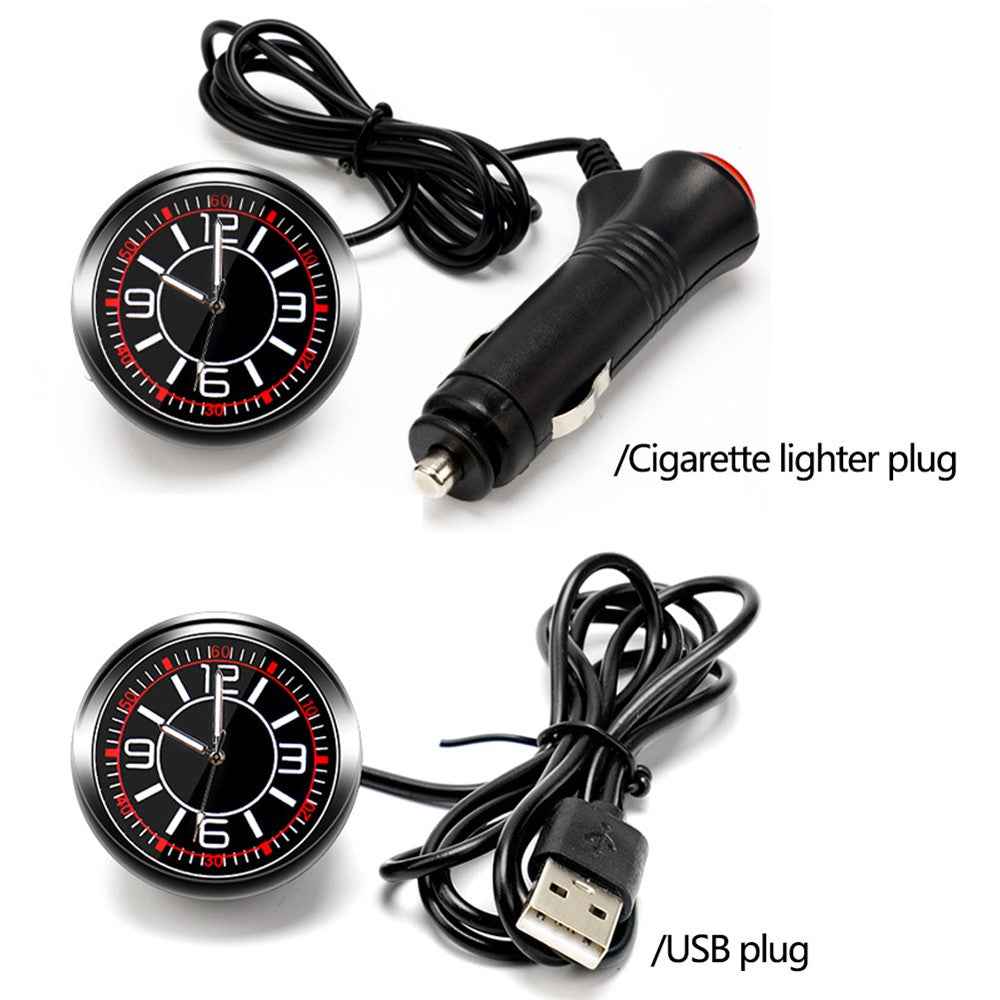 Luminous Mini Car Dashboard Round Quartz Clock Vehicle Interior Decoration - USB Plug