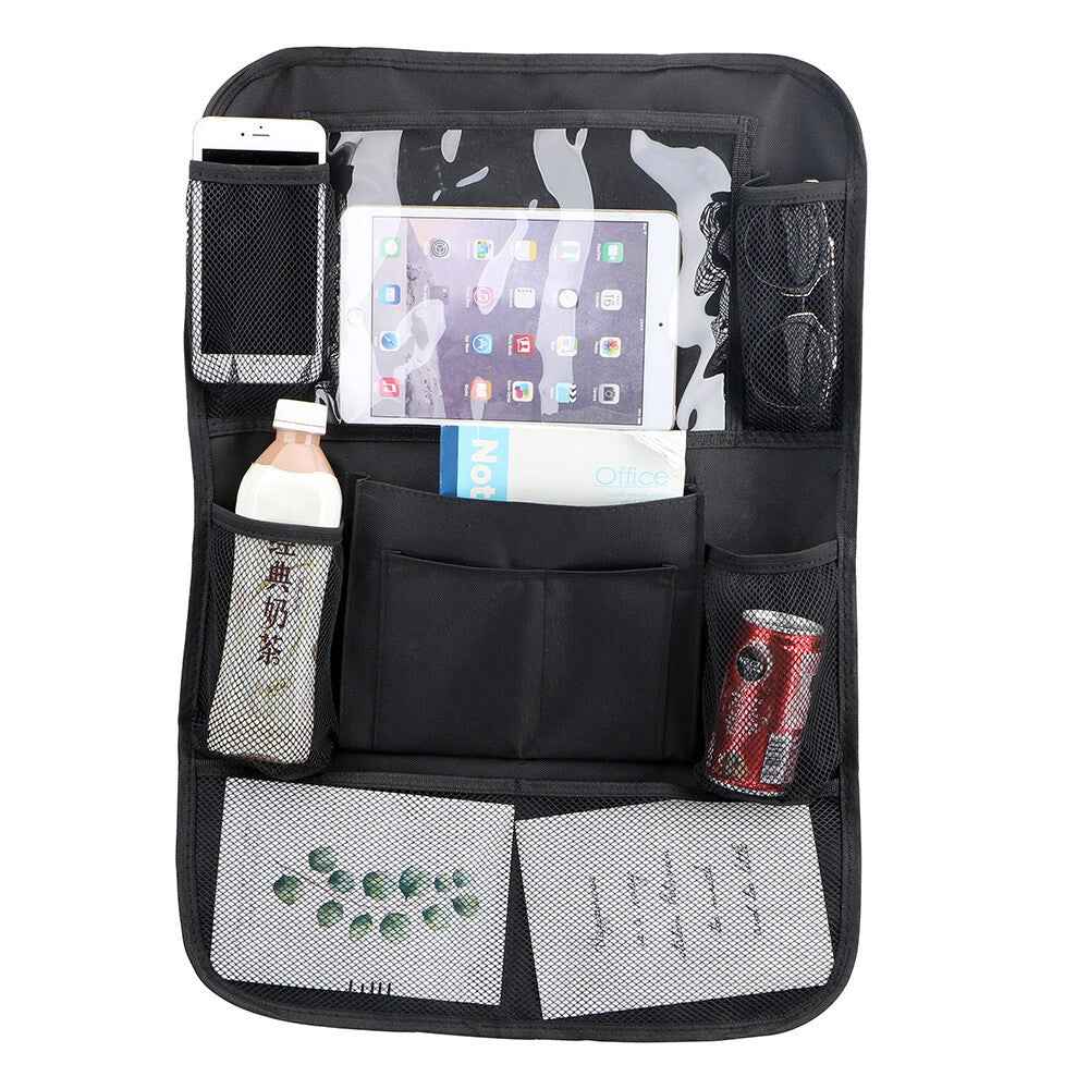 Car Back Seat Multi-Pocket Phone Tablet PC Holder Pouch Hanging Storage Bag Organizer - Black S