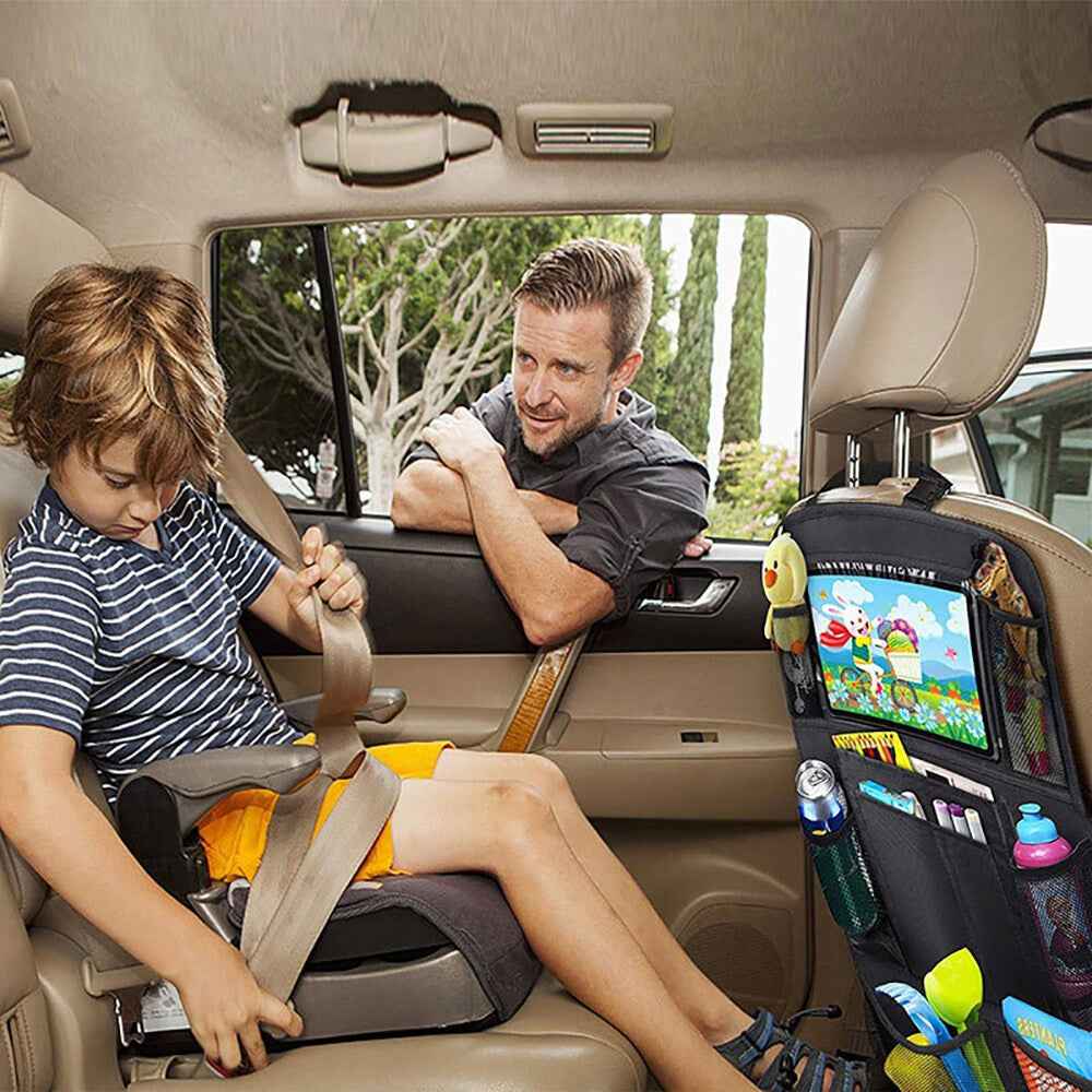 Car Back Seat Multi-Pocket Phone Tablet PC Holder Pouch Hanging Storage Bag Organizer - Black S
