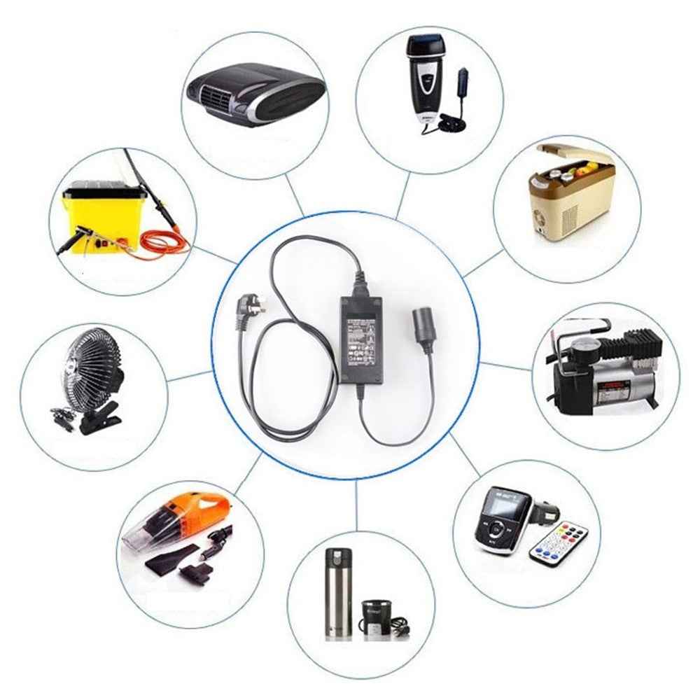 220V to DC 12V Adapter Power Supply Car Electrical Appliances Cigarette Lighter Socket Converter - EU Plug