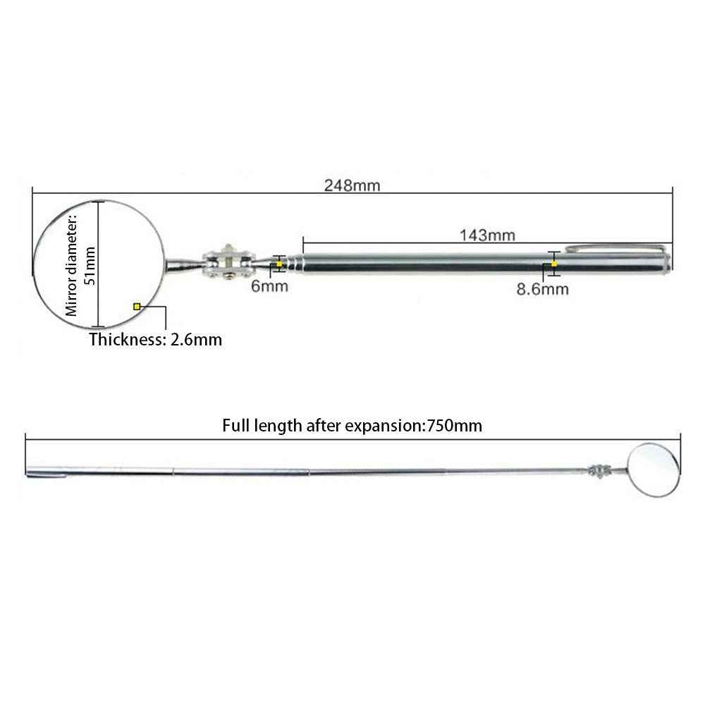51cm Portable Telescopic Inspection Mirror Car Angle View Tool Repair Detection Hand Tool - Silver/Purple Handle