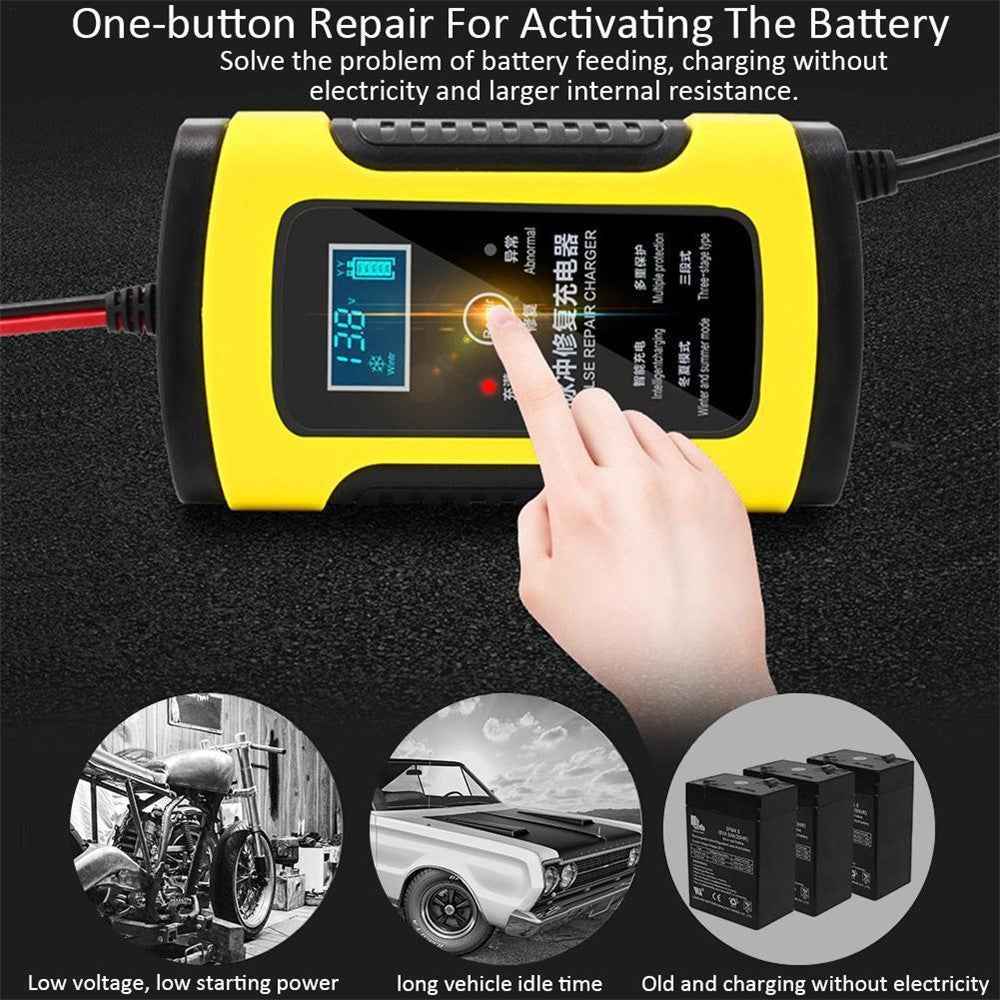 12V Battery Charger All-Intelligent Universal Battery Maintainer Repair Lead-Acid Battery Charger with Digital Display for Motorcycle Cars - EU Plug