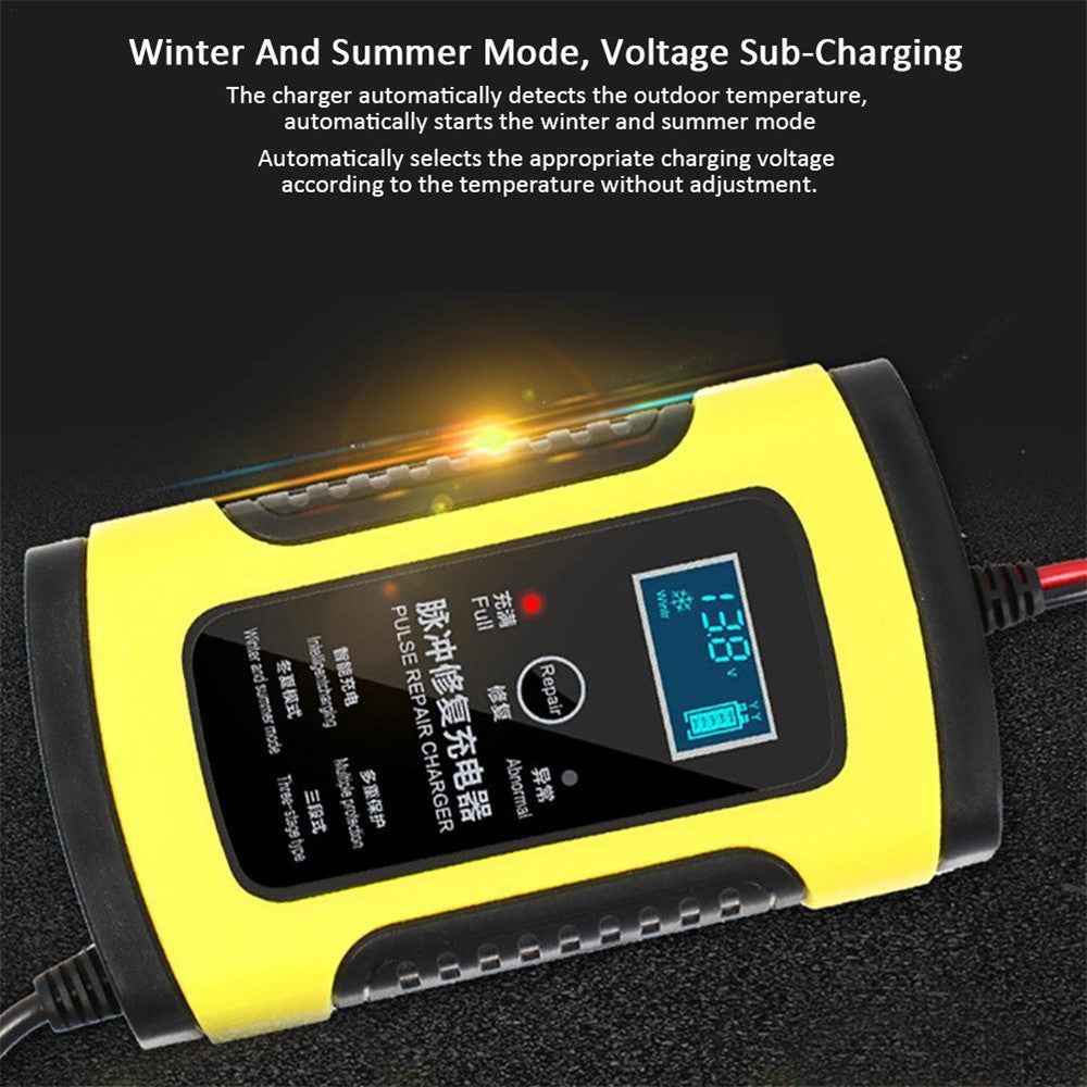 12V Battery Charger All-Intelligent Universal Battery Maintainer Repair Lead-Acid Battery Charger with Digital Display for Motorcycle Cars - EU Plug