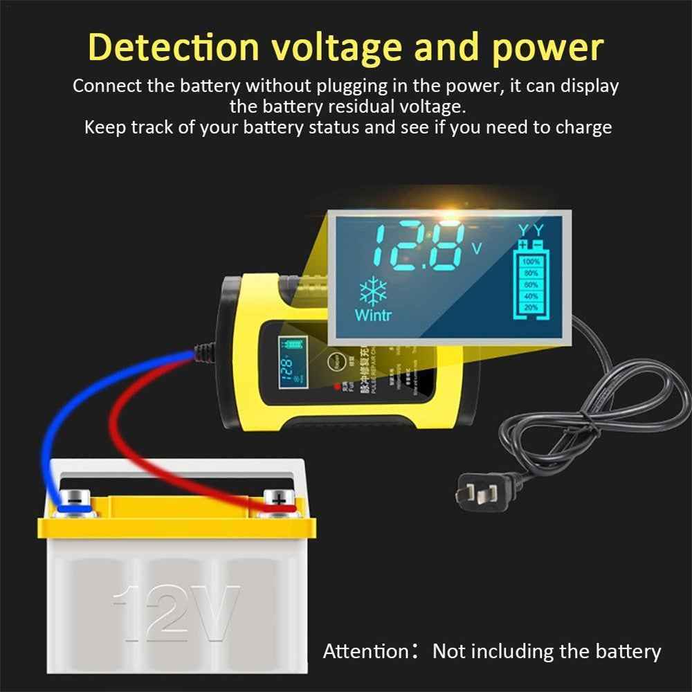 12V Battery Charger All-Intelligent Universal Battery Maintainer Repair Lead-Acid Battery Charger with Digital Display for Motorcycle Cars - EU Plug