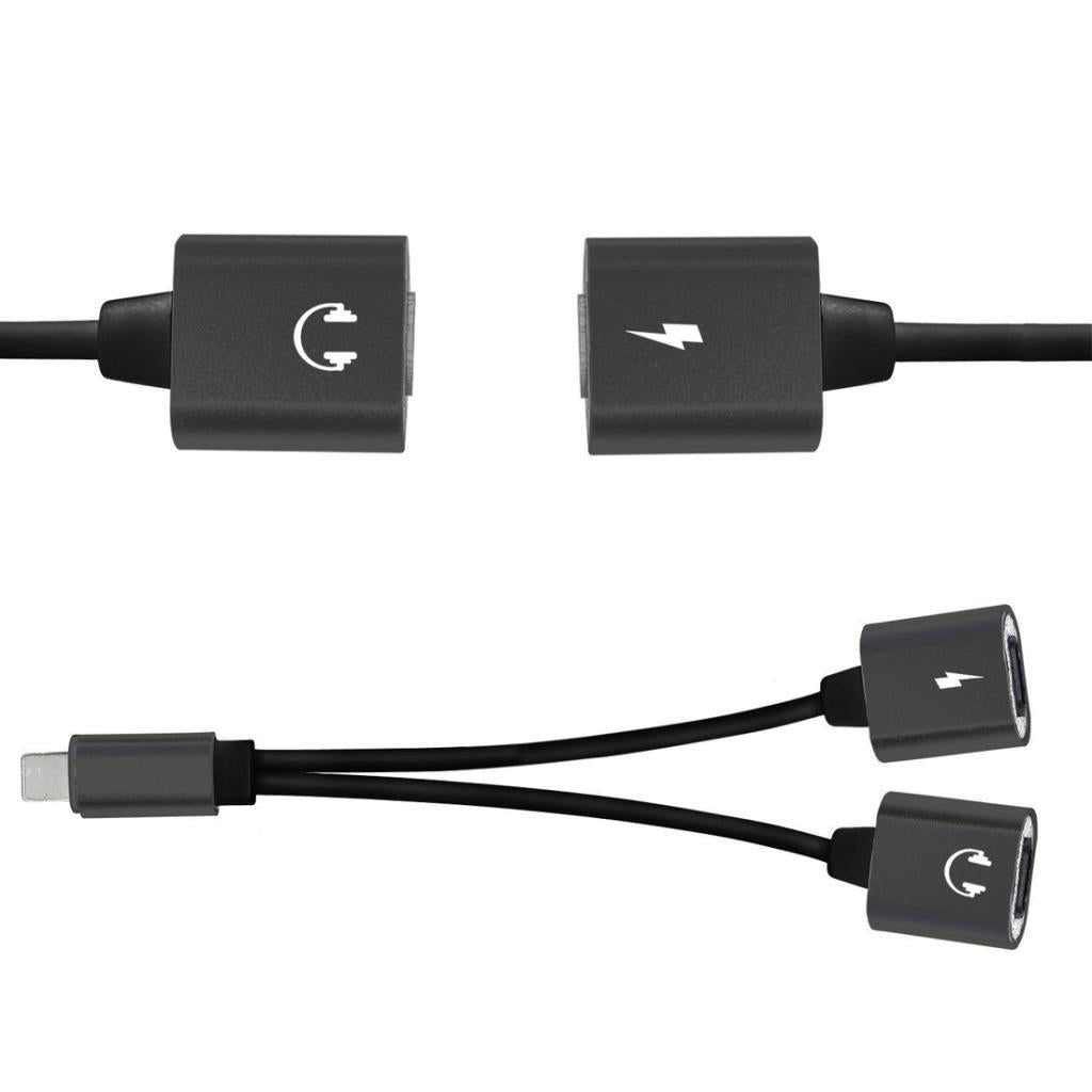 2 X Splitter Adapter Dual Audio and Charge Cable for iPhone 7 8 Plus black