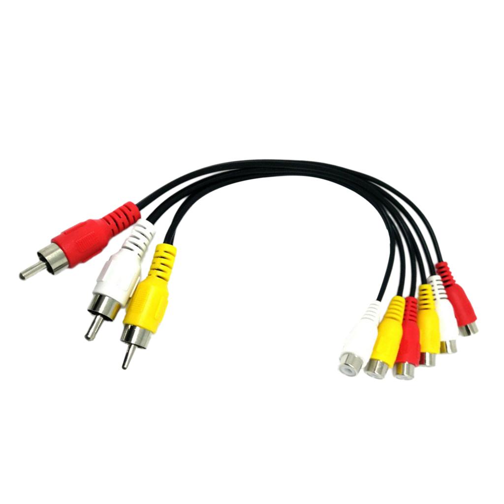 3 RCA Male Jack to 6 RCA Female Plug Splitter Audio Video AV Adapter 