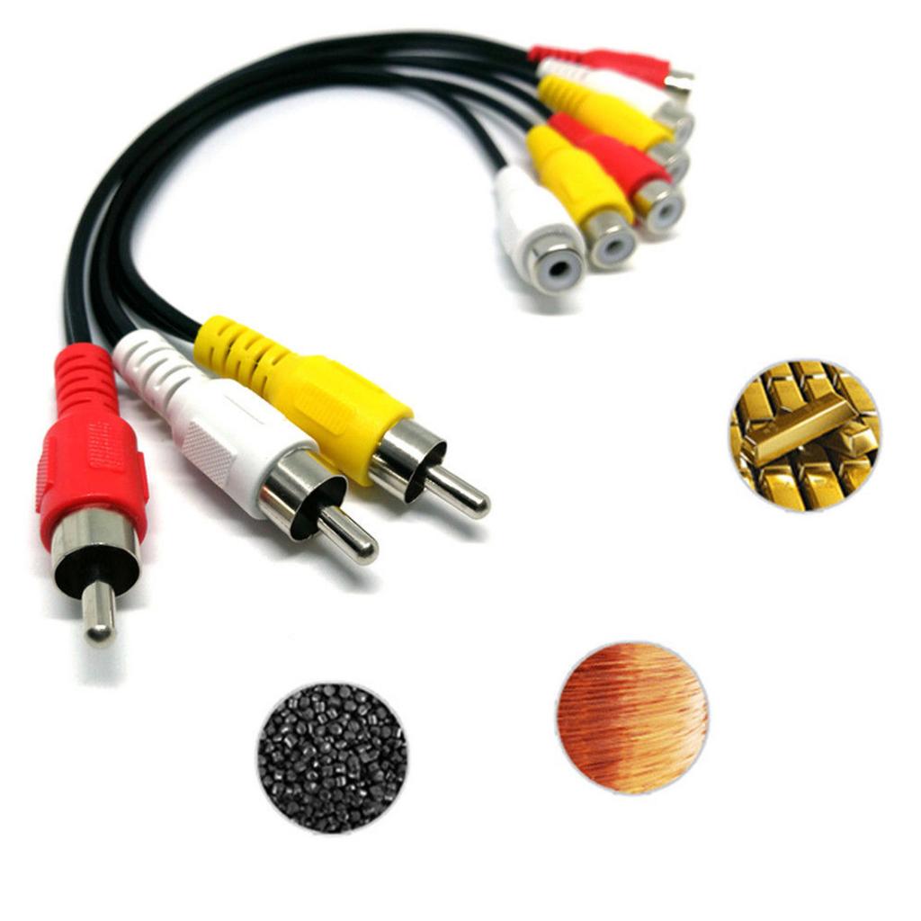3 RCA Male Jack to 6 RCA Female Plug Splitter Audio Video AV Adapter 