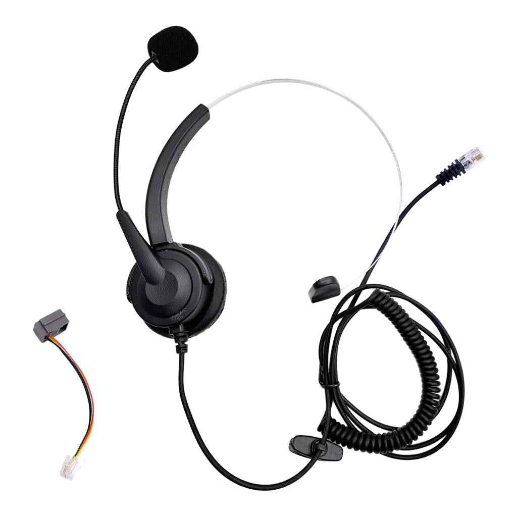 RJ11 Handsfree Call Center Corded Telephone Monaural Headset black