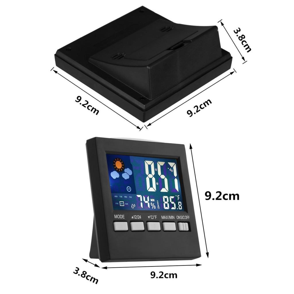 Weather Station Temperature Humidity Meter indoor Sensor Clock Black