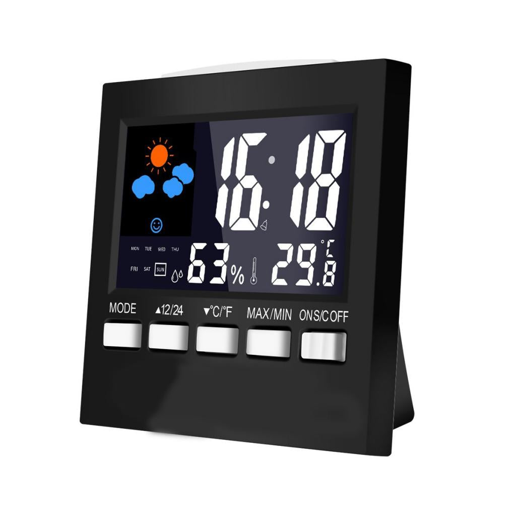 Weather Station Temperature Humidity Meter indoor Sensor Clock Black
