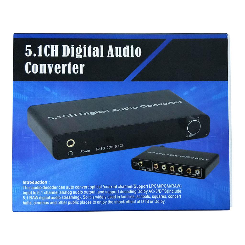 5.1CH Digital Audio Decoder 192kHz Volume Control Toslink Coaxial Converter